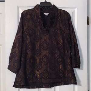 Crown and Ivy Black and Gold Ruffleneck Blouse